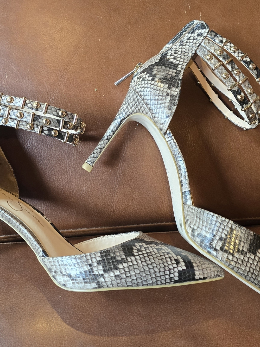 Jessica Simpson Snake-Print Pointed Toe Heels - Gray Black